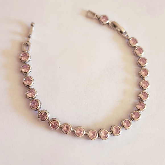 New 925 Silver Round Cut Pink Sapphire Bezel Setting Bracelet Women Extender - Picture 4 of 10